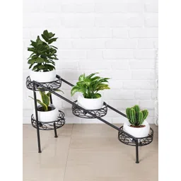 Homesake Set Of 4 White & Black Tier Ladder Plant Stand Flower Holder Racks With Metal Pot-picture-37