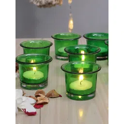 Homesake Set Of 6 Green Collar Glass Tea Light Candle Holder-picture-28