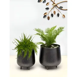 Homesake Silver  Toned & White 2 Pieces Textured Metal Planters With Holder-picture-27