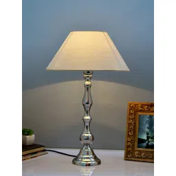 Homesake Silver-Toned Solid Handcrafted Bedside Standard Table Lamp with Shade-picture-15