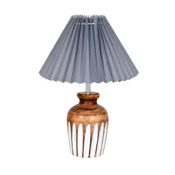 Homesake Small Bedside Lamp with Linen Beige Lampshade Brown Wooden Base E27 Ribbed Urn Grey-picture-39