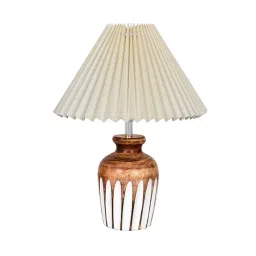 Homesake Small Bedside Lamp with Linen Beige Lampshade Brown Wooden Base E27 Ribbed Urn Off-White-picture-22