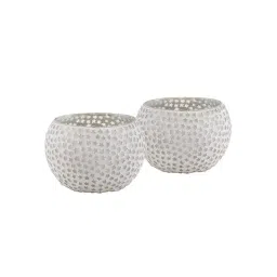 Homesake Star Mosaic Embellished White Glass Tea Light Candle Holder - Set of 2 image 2