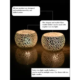 Homesake Star Mosaic Embellished White Glass Tea Light Candle Holder - Set of 2 image 4