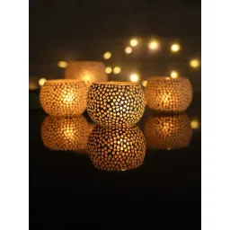 Homesake Star Mosaic Embellished White Glass Tea Light Candle Holder - Set of 4-picture-10