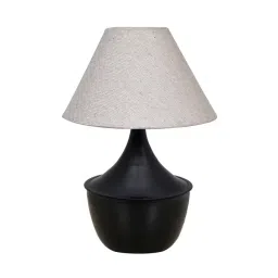 Homesake Table Lamp Matt Black Metal Modern Lamp with Fabric Shade Black Tulip Off-White Shade-picture-26