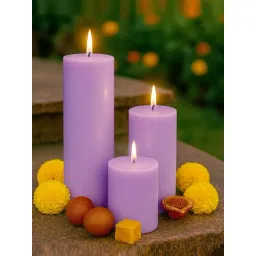 Homesake Violet Paraffin Soy Wax Pillar Candles Sizes Modern Decor for Home & Diwali - Set of 3-picture-10
