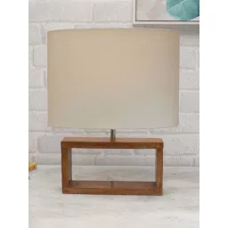 Homesake White & Brown Wood Bedside Desk Nightstand Table Lamp-picture-13