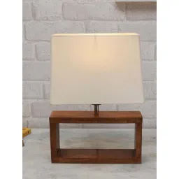 Homesake White & Brown Wood Bedside Desk Nightstand Table Lamp-picture-14