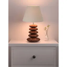 Homesake White & Brown Wood Bedside Desk Nightstand Table Lamp-picture-16