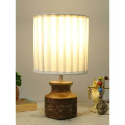Homesake White & Brown Wood Carved-Shaped Table Lamp With Fabric Shade-picture-31