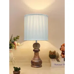 Homesake White & Brown Wood Chess Rustic Wood Bedside Ribbed Table Lamp-picture-18