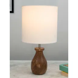 Homesake White & Brown Wood Dovel Pot Modern Pleated Table Lamp-picture-38