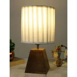 Homesake White & Brown Wood Pyramid-Shaped Table Lamp With Fabric Shade-picture-37