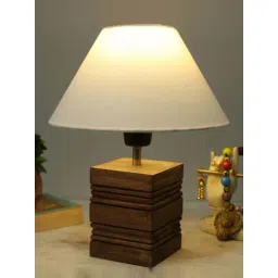Homesake White & Brown Wood Rib Cube-Shaped Table Lamp With Fabric Shade-picture-33