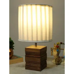 Homesake White & Brown Wood Rib Cube-Shaped Table Lamp With Fabric Shade-picture-34