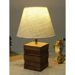 Homesake White & Brown Wood Rib Cube-Shaped Table Lamp With Fabric Shade-picture-35