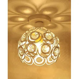 homesake White Metal Dual Ring Crystal Flush Mount Ceiling Light, Ceiling Light Ceiling Lamp-picture-16