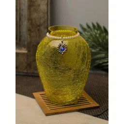 Homesake Yellow Textured Vase Crackle Flower Pot with Brooch Neck-picture-24