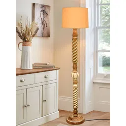 Homesake Yellow& Brown Textured Wood FloorLamp-image-4