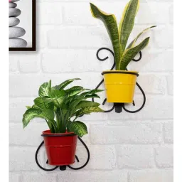 Red and Yellow Metal Indoor and Balcony Wall Planter with Pot (Set of 2) By Homesake-image-0