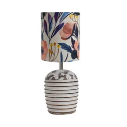 homesake Troika Beige Cotton Shade Night Lamp With Wood Base image 4