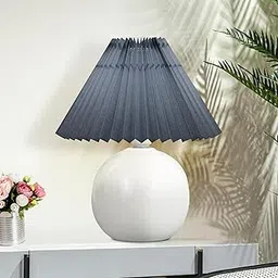 Homesake® Bedside Ceramic Table Lamp, Classic Desk lamp for Living Room Bedroom, Farmhouse Nightstand Lamps Round with Fabric Shade (Gray)-picture-31