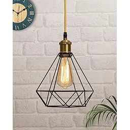 Homesake® Lighting Metal Cage Lampshade for Pendant Light with Antique Gold Holders Hanging Lighting Cord Fixture Farmhouse Bedroom Dining Room Decoration (Black)-picture-14