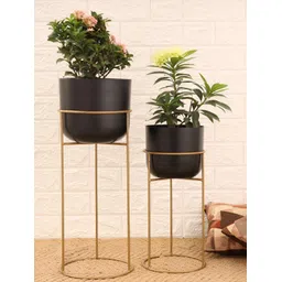 HomeShastra Black Metal 2 Pieces Planters With Stand-picture-15