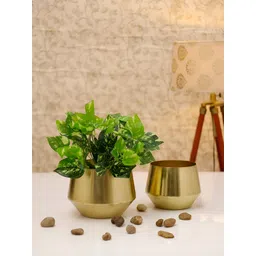 HomeShastra Gold Toned 2 Pieces Glossy Metal Planter-picture-22
