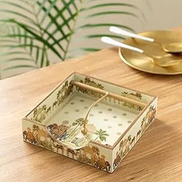 HomeShastra Wooden Napkin Holder with Gold Engraving | Pack of 1 | Size : 7.5 x 7.5 inch | Enamel Coated Waterproof | Tissue Holder for Dining Table | (Royal Camel Napkin Holder)-picture-12