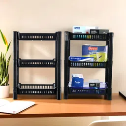 homestic by kuber industries Pack of 2 Multipurpose Racks For Storage | 3-Tier Kids Toy Organizer | Black Plastic Open Book Shelf-picture-41