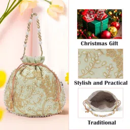 homestic By Kuber Industries Women Blue, Maroon, Green Potli image 4