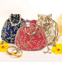 homestic By Kuber Industries Women Blue, Yellow, Red Potli image 1