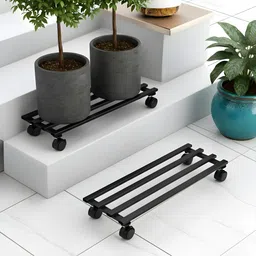 homestic 2 Pcs Rectangular Metal Planter Stand with Wheels for Home & Balcony | Black Plant Container Set-picture-12