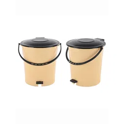 HOMESTIC 2Pcs Black & Cream-Colored Round Pedal Dustbins With Lid - 7 L-picture-30