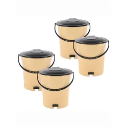 HOMESTIC 4Pcs Black & Cream-Colored Round Pedal Dustbins With Lid - 7 L-picture-12