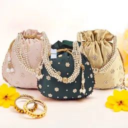 homestic By Kuber Industries Women Gold, Pink, Green Potli-picture-34