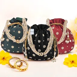 homestic By Kuber Industries Women Maroon, Black, Green Potli-picture-32