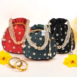 homestic By Kuber Industries Women Pink, Black, Green Potli-picture-33