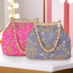 homestic By Kuber Industries Women Pink, Grey Potli-picture-17