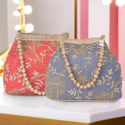 homestic By Kuber Industries Women Red, Grey Potli-picture-29