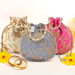 homestic By Kuber Industries Women Yellow, Pink, Grey Potli-picture-15