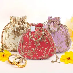 homestic By Kuber Industries Women Yellow, Pink, Red Potli-picture-26