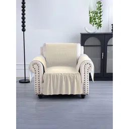 HOMESTIC Cream-Coloured & Beige 1 Piece Sofa Cover With Arms-picture-26