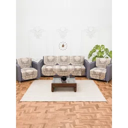 HOMESTIC Cream-Coloured & Beige Printed Sofa Cover-picture-10