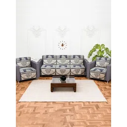 HOMESTIC Cream-Coloured & Navy Blue Printed Sofa Cover-picture-11