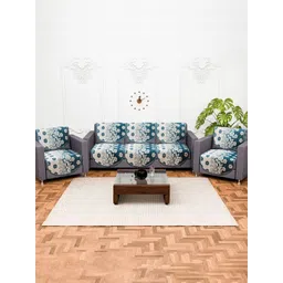 HOMESTIC Cream-Coloured & Teal Printed Sofa Cover-picture-14
