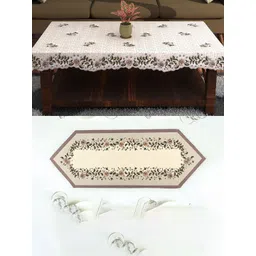 HOMESTIC Cream-Coloured Set of 2 Floral Cotton 6-Seater Table Cover-picture-29