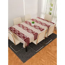 HOMESTIC Dining Table Cover | Cotton Net Maroon Flower Patta Pattern | Tablecloth for Home Dcor | Tablecloth for Dining Area | 60X90 Inch | Cream-picture-14